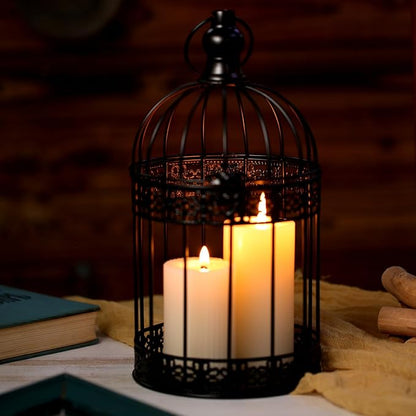 Sliner 4 Pcs Birdcage Candle Holder Valentine Decorative Bird Cages for Weddings Vintage Candlestick Holders Metal Lanterns Model Wedding Candle Centerpieces for Tables Valentine Home Decor(Black)