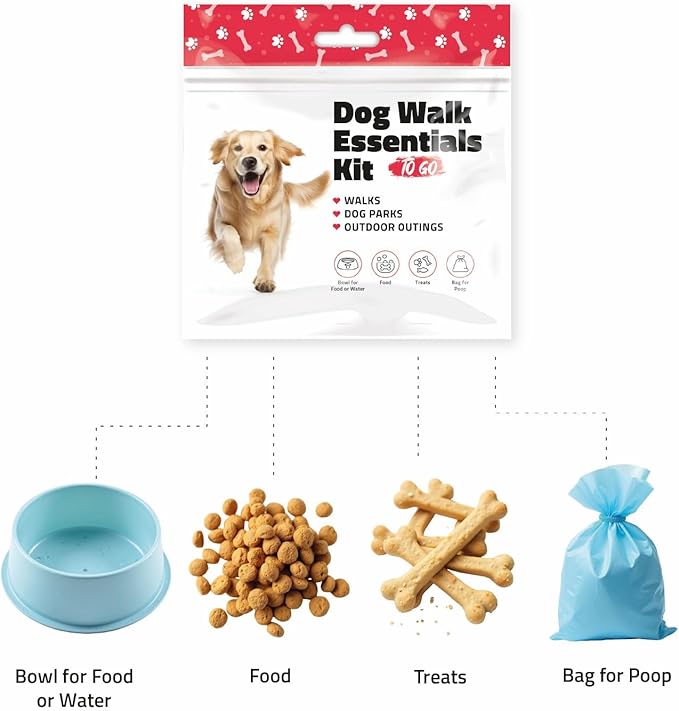 pH Advantage Dog Walking Essentials Kit – Includes Poop Bags, Disposable Water Bowl, Treats & Food – Travel-Friendly Pack Perfect for Walks, Hiking & Unexpected Emergencies - Red Style (5)