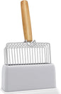 UFECODO Fast Sifting Cat Litter Scoop with Holder Stand, Stainless Steel Poop Scooper with Ergonomic Wood Handle, Heavy Duty and Easy Clean