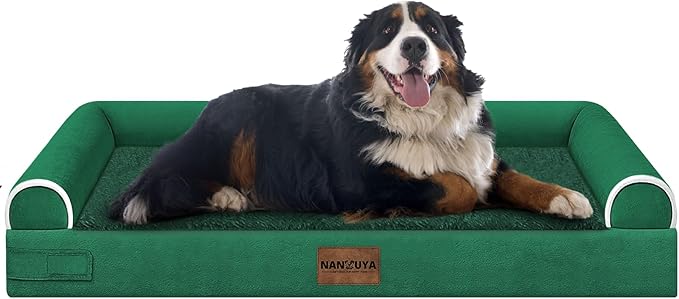 Large Dog Bed Orthopedic Washable: Jumbo Dog Bed Bolster Extra Large Dogs Egg Crate Foam Sofa Couch Waterproof Removable Cover - Emerald