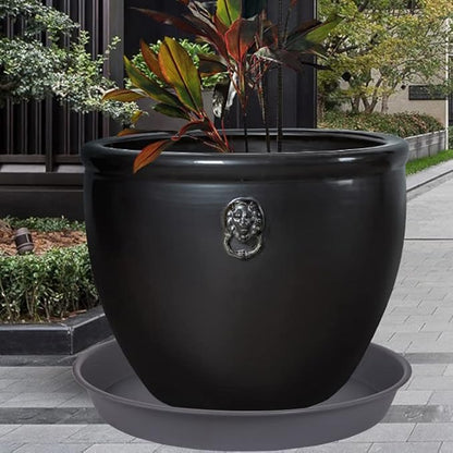 4 Pack of 16 inch Plant Saucer, Heavy Duty Round Plant Trays for Pots, Bird Bath Bowls, Plant Water Tray, Flower Plant Saucers for Indoors (16", Cement Gray)