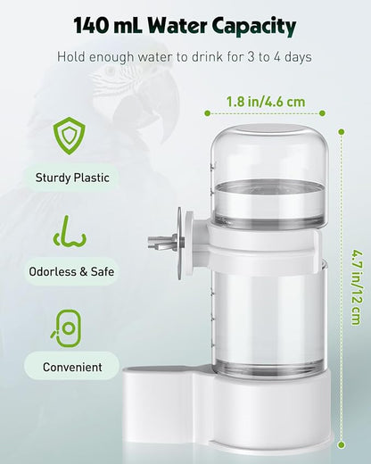 Pawfly Bird Water Dispenser, Automatic Water Feeder, Plastic Cage Water Dispenser, White Parrot Waterer for Small Parakeet Cockatiel Budgie Lovebirds (Not Fit for Food Feeding)