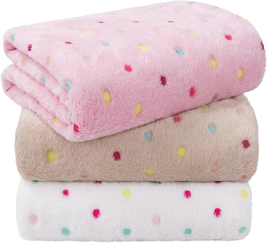 LINENLUX 1 Pack 3 Blankets Super Soft Fluffy Premium Fleece Dog Blankets for Puppy Cat Pet Blanket Flannel Throw Warm Sleep Polka Dot 31x20 inches