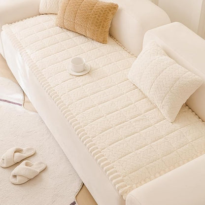 Sofa Cover Fuzzy Couch Cover for Pet, Couch Covers for Dogs Washable Non-Slip Sofa Slipcover Cushion Protector Pets Friendly Mat Bed White
