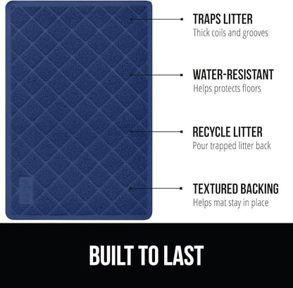 GORILLA GRIP Cat Litter Box Mat, 47x35, Water Resistant, US Designed Kitty Litter Trapping Mats, Easy to Clean, Scatter Control, Less Mess and Clean Floors, Kitten Supplies for Indoor Cats, Navy Blue