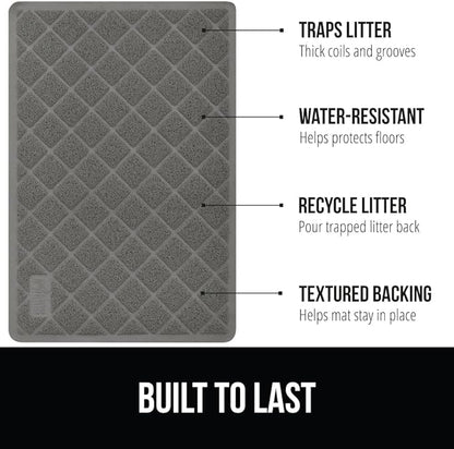 GORILLA GRIP Cat Litter Box Mat, Water Resistant, US Designed Kitty Litter Trapping Mats, Easy to Clean, Scatter Control, Less Mess and Clean Floors, Kitten Supplies for Indoor Cats 24x17 Grey 2 Pack