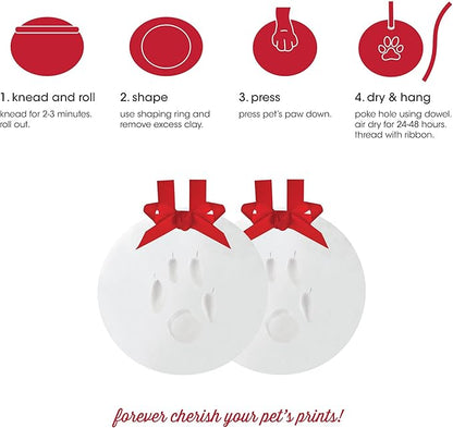 Pearhead Pawprints 2-Pack Christmas Ornament, DIY No Mess Pet Paw Print Holiday Clay Keepsake Kit, Dog or Cat Stocking Stuffer Gift