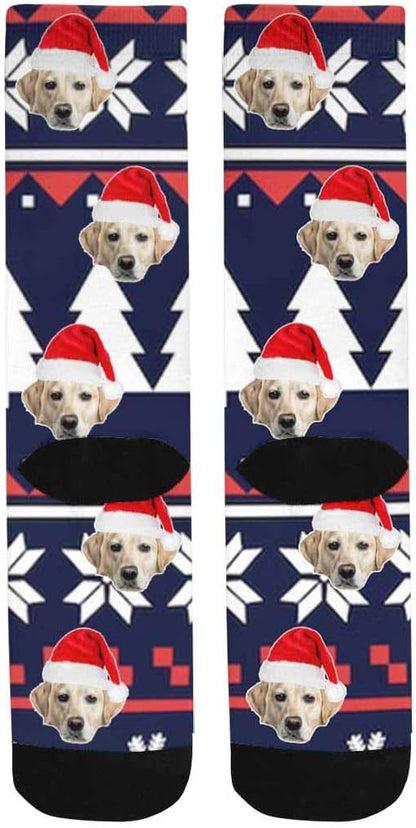 Custom Face Socks, Personalized Dog Lover Pet Photo Picture on Socks Unisex Athletic Crew Socks for Men Women