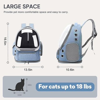 Cat Backpack Carrier, Breathable Cat Bubble Backpack for Kitty & Small Dog, Large Space Cat Carrier Backpack, Foldable Airline Approved Carrier for Trip Vet Travel up to 18lbs（Blue）
