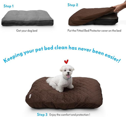 Paw Inspired Waterproof Fitted Cover for Dog Bed | Washable Bed Protector for Dog Mattress | Removable Replacement Cover for Small to Medium Pet Bed (Dark Brown, 34 x 23 x 5 Inch)
