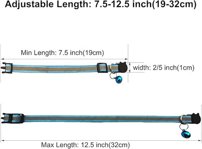 14 Pack Breakaway Cat Collar with Bell, Reflective Kitten Collar for Girl Boy Cats, Safety Buckle Adjustable 7.5-12.5 Inch, 0.4 Inch Width Lightweight, Pet Gifts (Sky Blue)
