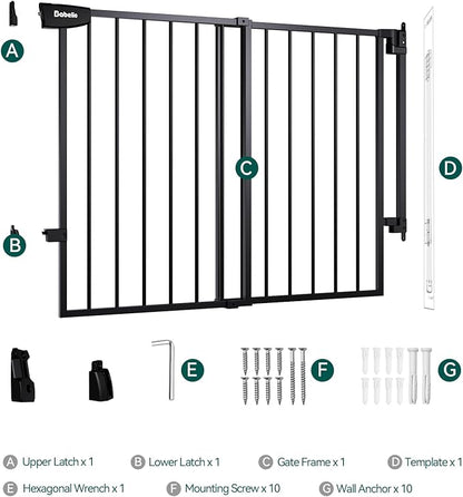 Babelio 29.7-46.5" No Bottom Bar Baby/Dog Gate for Stairs, House and Doorways, Auto Close Safety Pet Gates with Large Walk Thru Door, Hardware Mount, Black