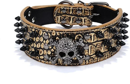 Serijoars Spiked Studded Dog Collar, PU Leather Dog Collar, Adjustable Pet Collars for Medium or Large Breed Pet (XL, Gold Brown2)