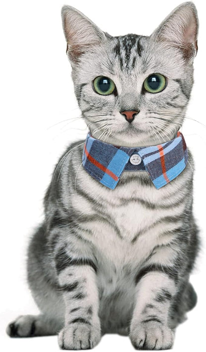 Faleela 2 Pack/Set Cat Collar with Cute Bow Tie and Bell,Breakaway Plaid Shirt Collar for Kitty Adjustable Safety