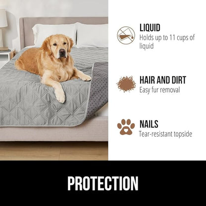 GORILLA GRIP Waterproof Bed Cover for Dogs, 102x82, Gripped Slip Resistant Backing, Leak Proof Washable Dog Blanket Covers Sofa, Couch, Sectional, Crate, Car, RV Seats, Pet Puppy Essentials Light Gray