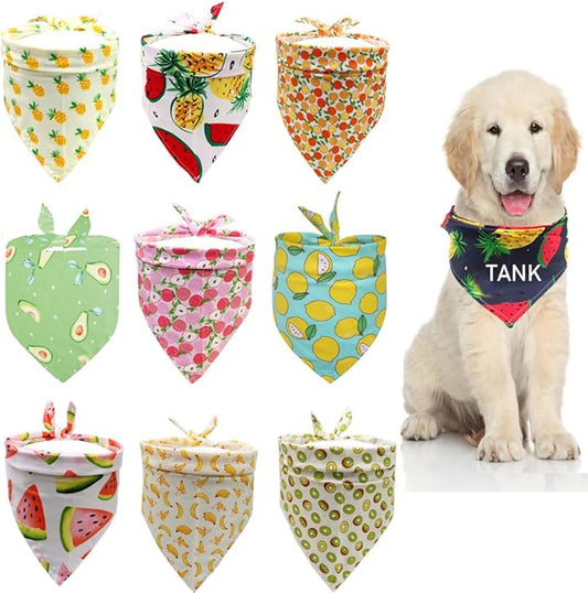 Personalized Dog Bandana Embroidered Name Custom Neckwear Dog Scarf Triangle Bibs Kerchief Pet Costume Accessories for Small Medium Large Dogs Cats Pets Birthday Gift Fresh Fruit Series