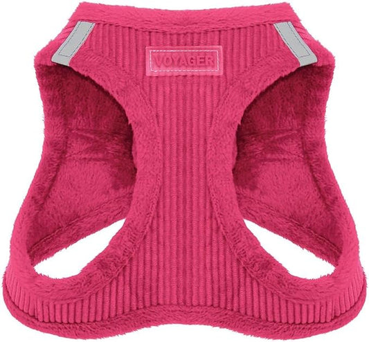Best Pet Supplies - All Weather Plush, Reflective, No Pull Harness for Small, Medium Dogs, Cats - Secure with Hook & Loop Fastener, Buckle, Double D-Rings - Fuchsia Corduroy, M