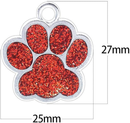 Cute Personalized Pet Name Tags for Cats/Dogs - Glitter Custom pet id tag, Dog id Tags Engraved for Pets, Customizable cat tag, pet Collar Charms, Dog Name tag (Paw-Shaped-Small: Red)