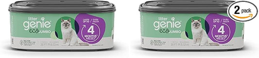 Litter Genie Eco Refills | Compostable Cat Litter Bags Jumbo 2-pack | Up to 4 Months of Supply in 1 Cartridge