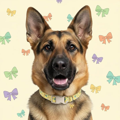 Small Dog Collar with Cute Bowtie Print, Girl Dog Collar for Puppy, Extra Small & Small Dogs, Spring Summer Yellow Puppy Collar with Pendant and Soft Fabric, XS