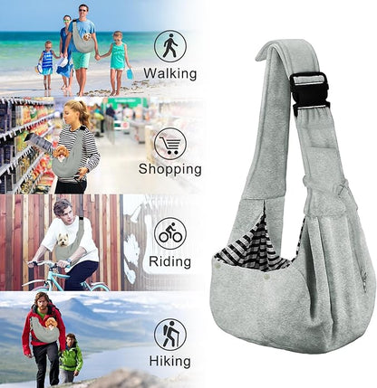 PETLOFT Reversible Small Dog Cat Sling Carrier, Adjustable Hands Free Cross Body Carrier with Collar Hook for Dog/Cat/Bunny up to 11lb (Light Grey)