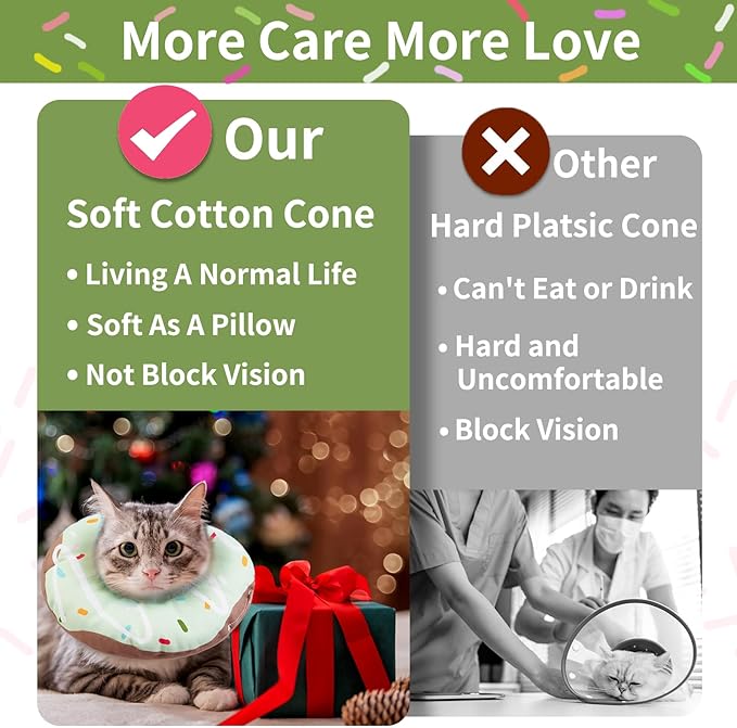 Cat Cone Collar Soft, Waterproof Cat Recovery Collars Spay Cones to Stop Licking Cute Donut E Collar After Surgery Anti-Lick Wound Healing Safety Elizabethan Collar for Kittens (Donut Green, Medium)