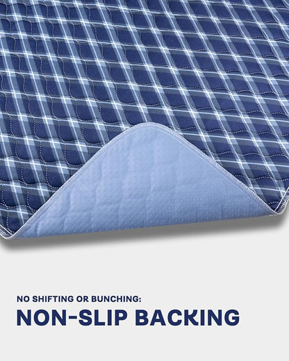 Non-Slip Bed Pads for Incontinence Washable (36" x 52"|2 Pack), Waterproof Bed Pads, Navy Blue Grid, Bed Wetting Pads for Bed, Sofa, Floor, Resuable Underpads for Adults, Seniors, Pet