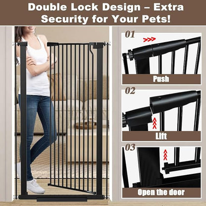 Fairy Baby 51.18" Extra Tall Cat Gate, 29.5"-32.6" Adjustable Width Auto Close Encrypted Tall Pet Dog Gate, Cat Proof Metal Gate Indoor for Doorway Stairs, Pressure Mounted Child Safety Gates, Black