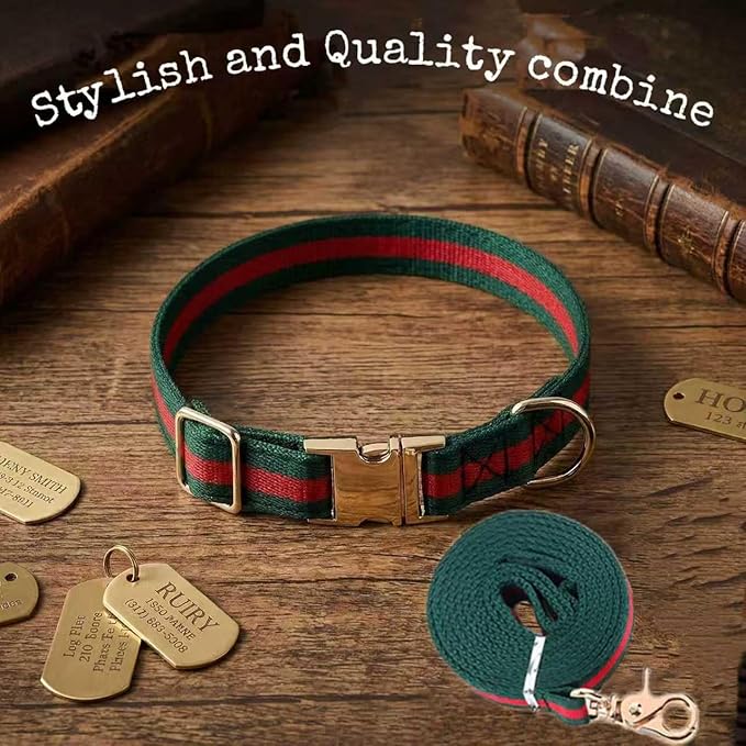 Premium Dog Collar, Cute Dog Collars Luxury Style, Durable Pet Collars and Dog Leash with Metal Buckle Safety for Medium Dogs