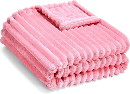 Soft Fleece Baby Blanket Ultra Cozy Pink Baby Blankets for Girls Warm and Lightweight Infant Toddler Newborn Receiving Gift with Reversible Stripes for Crib Stroller, 30x40 Inch, Dark Pink