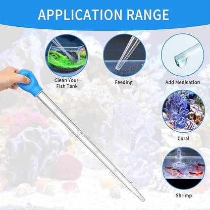 2 Pieces Long Pipette for Fish Tank Coral Food Feeder Long Syringe Reef Coral Food Spot Feeder Tube for Reef Aquatic Plant Spider Snake Lizard