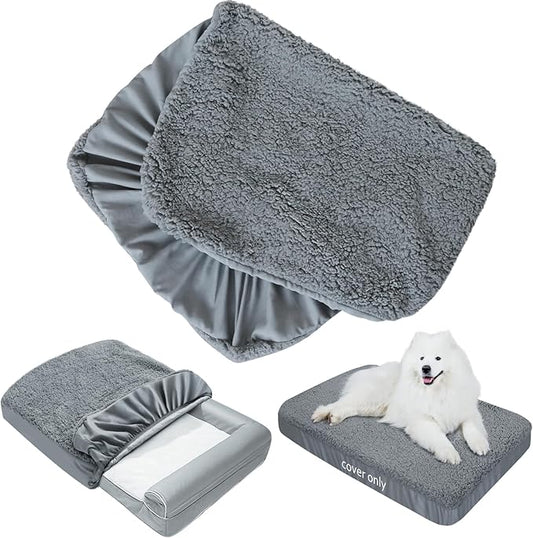 Moonsea Dog Bed Covers Soft Plush Replacement Washable, Waterproof Dog Bed Liner Grey, Pet Mattress Cover 30x20 Inches, Cover Only
