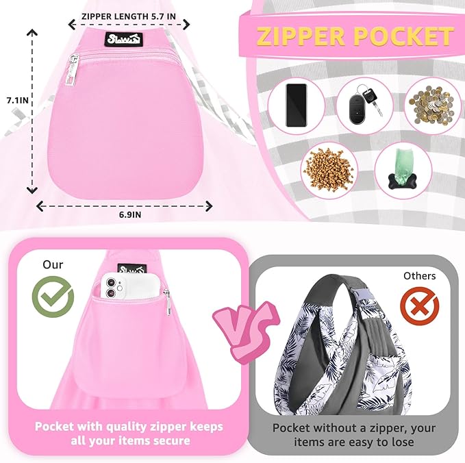 SlowTon Dog Carrier Sling - Thick Padded Shoulder Strap Adjustable Dog Carriers for Small Dogs, Puppy Carrier Purse for Pet Cat with Front Zipper Pocket Safety Belt Machine Washable (PI, S)