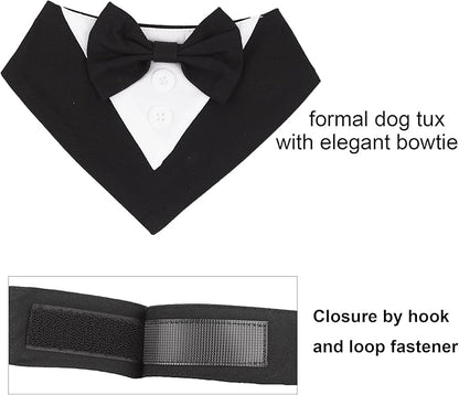 ADOGGYGO Formal Dog Tuxedo, Wedding Dog Bandana Collar with Bowtie, Adjustable Pet Birthday Wedding Tux Outfit for Medium Large Dogs (L, Black)