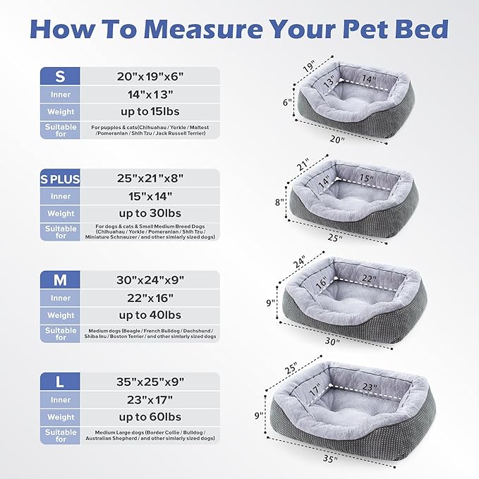 INVENHO Medium Dog Beds for Medium Dogs Washable, Rectangle Dog Bed Medium Size Dog, Orthopedic Dog Bed, Warming Soft Calming Sleeping Puppy Bed Durable Pet Bed with Anti-Slip Bottom M(30"x24"x9")