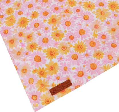 ADOGGYGO Floral Dog Bandanas 2 Pack, Daisy Flower Puppy Scarf, Premium Fabric, Adjustable Fit Spring Summer Floral Bandanas for Small Dogs (Small)