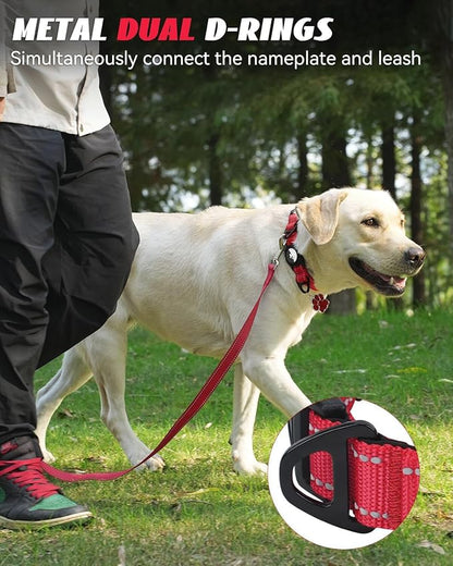 Joytale Airtag Dog Collar, Reflective Pet Collar with Waterproof AirTag Holder, Dual D-Rings, Soft Padded Adjustable for Medium Dogs, Adjustable Length 15"-20", Red, M