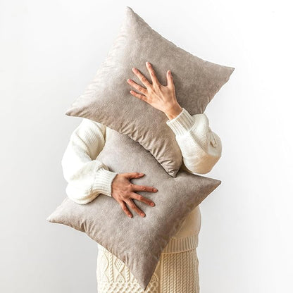 Vintage Pillow Covers Pack of 2, Grey Thickened Rustic Farmhouse Decorative Leather Throw Pillow Covers, for Home Decor Couch Sofa Chair Living Room Abrasion Cushion Cover 20x20 Inch.
