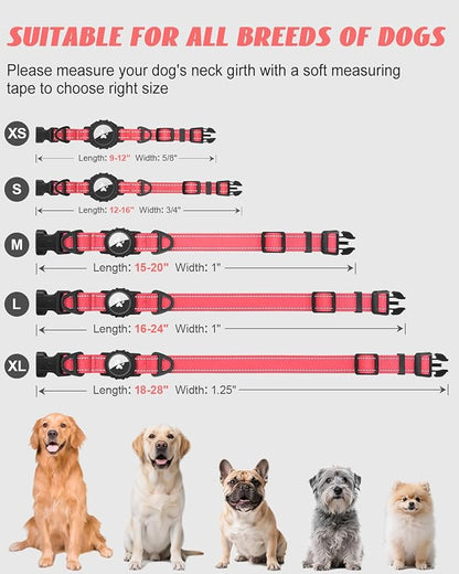 Joytale Airtag Dog Collar, Reflective Pet Collar with Waterproof AirTag Holder, Dual D-Rings, Soft Padded Adjustable for Small Dogs, Neon Pink, S