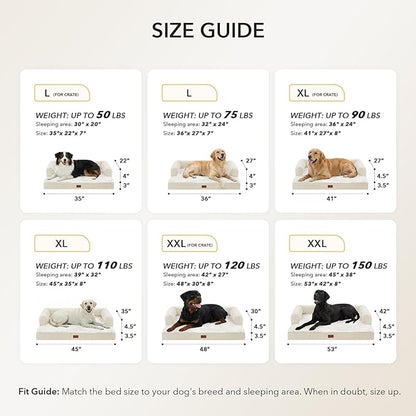 Orthopedic Dog Beds for Extra Large Dogs, Waterproof Egg Crate Foam XL Dog Bed with Sides 45x35Inch, Big Dogs Couch Beds with Removable Washable Cover and Nonskid Bottom, Beige