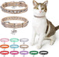 Leather Cat Collars for Boy Girl Cats with Bell and Safety Elastic Belt, Personalized Rivets Stud Adjustable Safe Buckle Collar with Skull Charm for Kitty Small Pets, Halloween Cat Collar