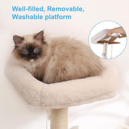 Hey-brother Cat Tree with XL Litter Box Enclosure, All-in-one Cat Tower for Indoor Cats with Large Hammock, Bed, Food Station, Scratching Posts, Modern Style Pet Furniture, Rustic Gray MPJ101SG