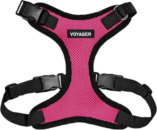 Voyager Step-in Pet Harness - All Weather Mesh, Adjustable Step in Harness for Cats and Dogs by Best Pet Supplies - Fuchsia/Black Trim, L