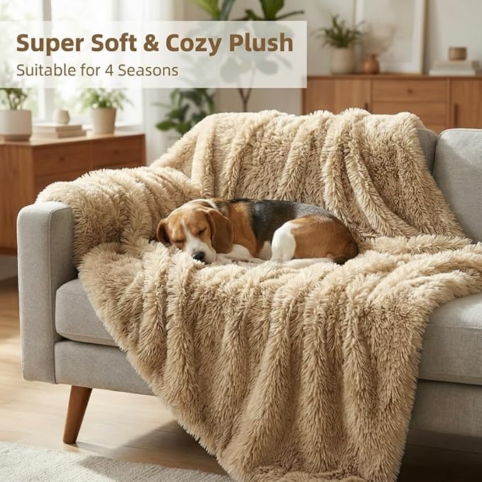 PJYuCien Dog Blankets for Small Dogs Washable - Fluffy Fuzzy Cat Blanket for Couch, Puppy Throw for Furniture with Polyester Fleece, Super Soft Plush for Pet Kitten Doggy, Brown, 16" x 24"