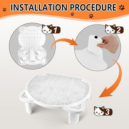 Adjustable Cat Ramp Litter Box Step Double Layer with Filter Function, Elevated Litter Box Ramp for Senior Cats Easy Cleaning Cat Litter Tray for Floor Indoor (White)