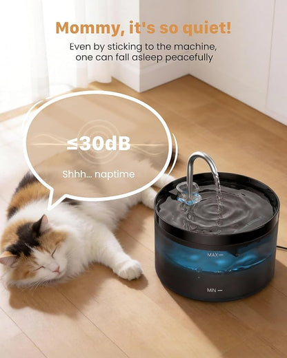 Cat Water Fountain: Dog Bowl Fountains - Automatic Pet Dispenser - Dogs Drinking Waterer Bowls Indoor - Auto Watering Dish Supplies - Easy Cleaning Animal Machine - Quiet 67oz/2L Kitty Drink Fountain
