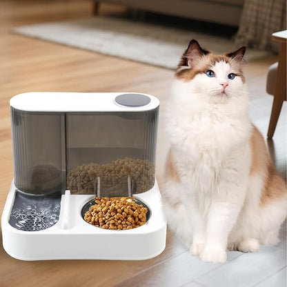 Automatic Gravity Cat Feeder with Stainless Steel Food Bowl, 2 in 1 Cat Feeder and Water Dispenser Combo Detachable Pet Water and Food Dispenser Set for Puppy Kitten Small Dog(Gray)