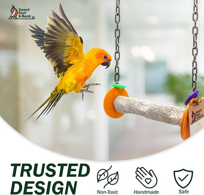 Sweet Feet and Beak Roll Bird Swing - Pumice Perch Bird Toys Trims Nails and Beaks, Safe and Non-Toxic Bird Cage Accessories for Small and Large Birds, Swinging Toys Birds Will Love, Small 7.5 Inches