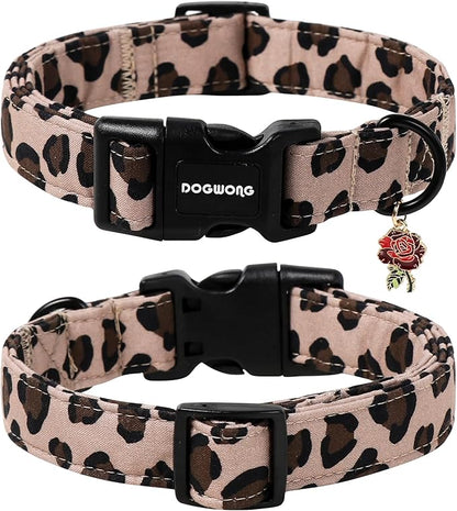 DOGWONG Fall Leopard Dog Collar- Cute Classic Animal Dog Collars Adjustable Girl Dog Collar for Small Medium Large Dogs L