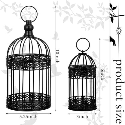 Sliner 4 Pcs Birdcage Candle Holder Valentine Decorative Bird Cages for Weddings Vintage Candlestick Holders Metal Lanterns Model Wedding Candle Centerpieces for Tables Valentine Home Decor(Black)